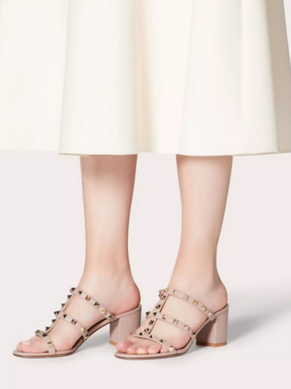 Valentino Garavani Rockstud Leather Slide Sandal 60mm, Poudre sz 36 - Authentic - Picture 13 of 15